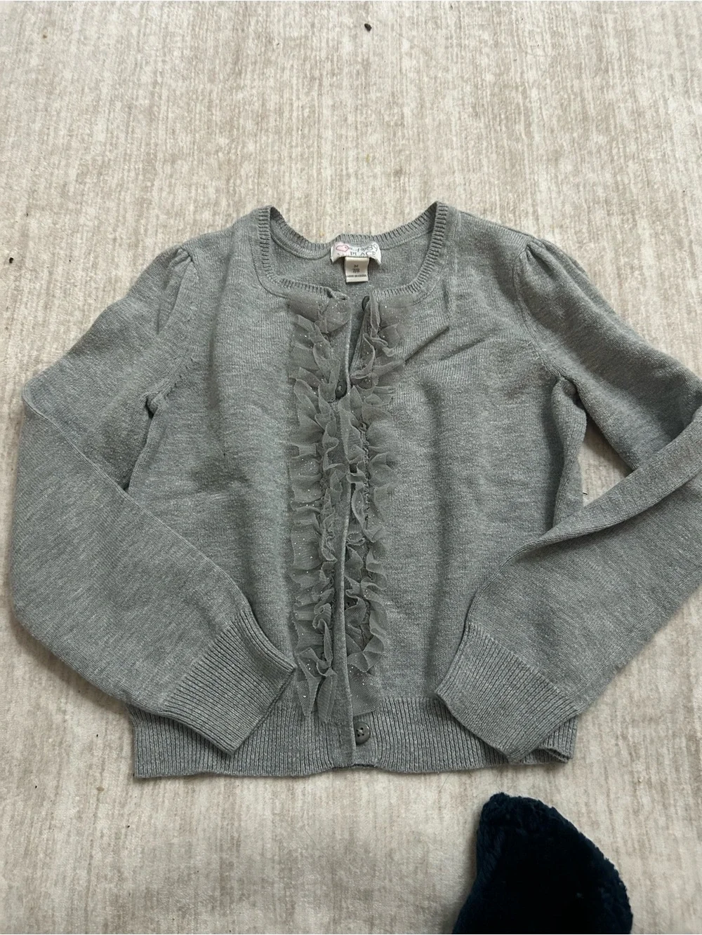 Place Girls' Gray Ruffle-Front Cardigan - Picture 1 of 3